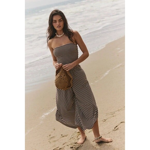 Free People Pants - Free People Free Est Daley One-Piece Strip Tube Jumpsuit Dress Smocked XS 286389